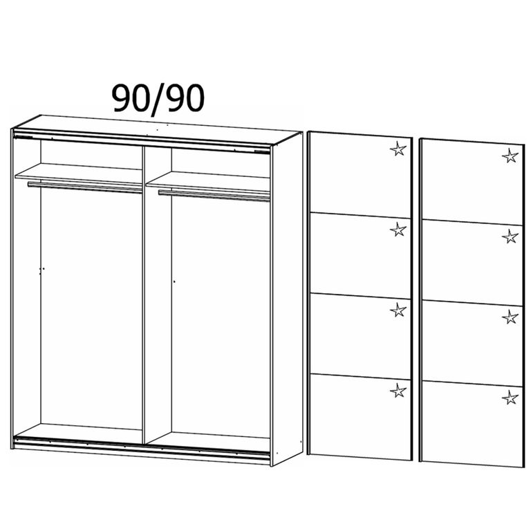 Quadra Sliding Wardrobe - 181cm - 2 Door - Alpine White & High Gloss White