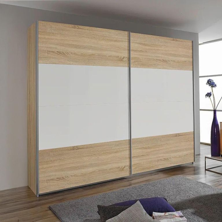 Quadra Sliding Wardrobe - 181cm - 2 Door - Sonoma Oak & Alpine White