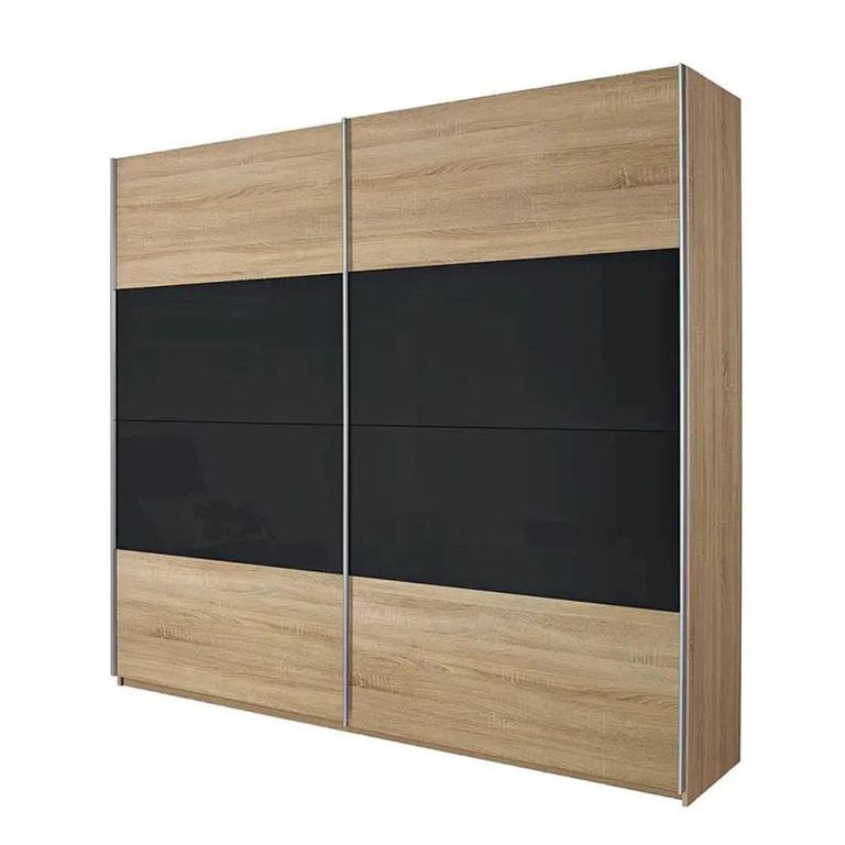 Quadra Sliding Wardrobe - 181cm - 2 Door - Sonoma Oak & Basalt Glass