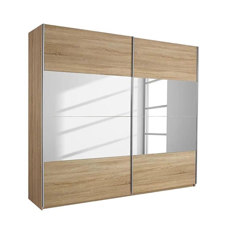 Quadra Sliding Wardrobe - 181cm - 2 Door - Sonoma Oak & Champagne Glass