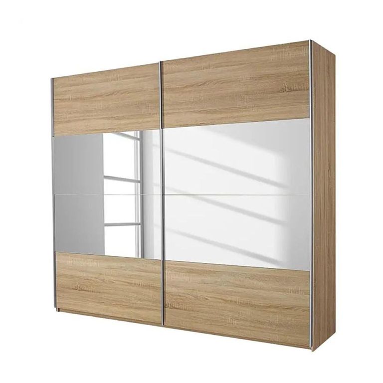 Quadra Sliding Wardrobe - 181cm - 2 Door - Sonoma Oak & Champagne Glass