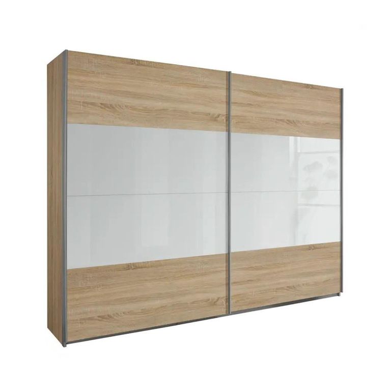 Quadra Sliding Wardrobe - 181cm - 2 Door - Sonoma Oak & White Glass