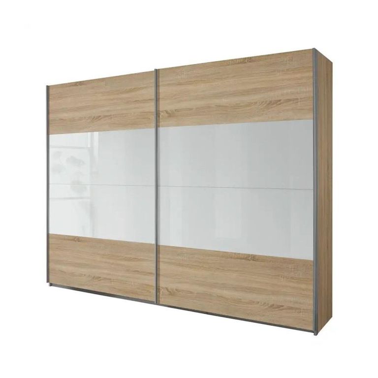 Quadra Sliding Wardrobe - 181cm - 2 Door - Sonoma Oak & White Glass