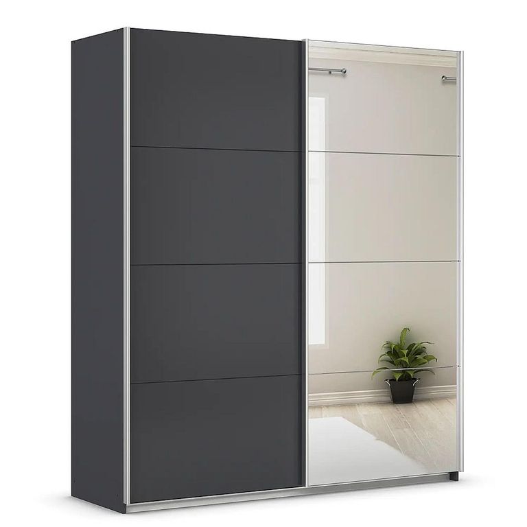 Rauch Quadra 181cm 2 Door Sliding Wardrobe with Mirror - Metallic Dark Grey