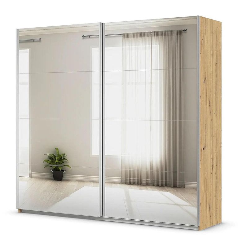 Rauch Quadra 226cm 2 Door Sliding Mirrored Wardrobe - Artisan Oak