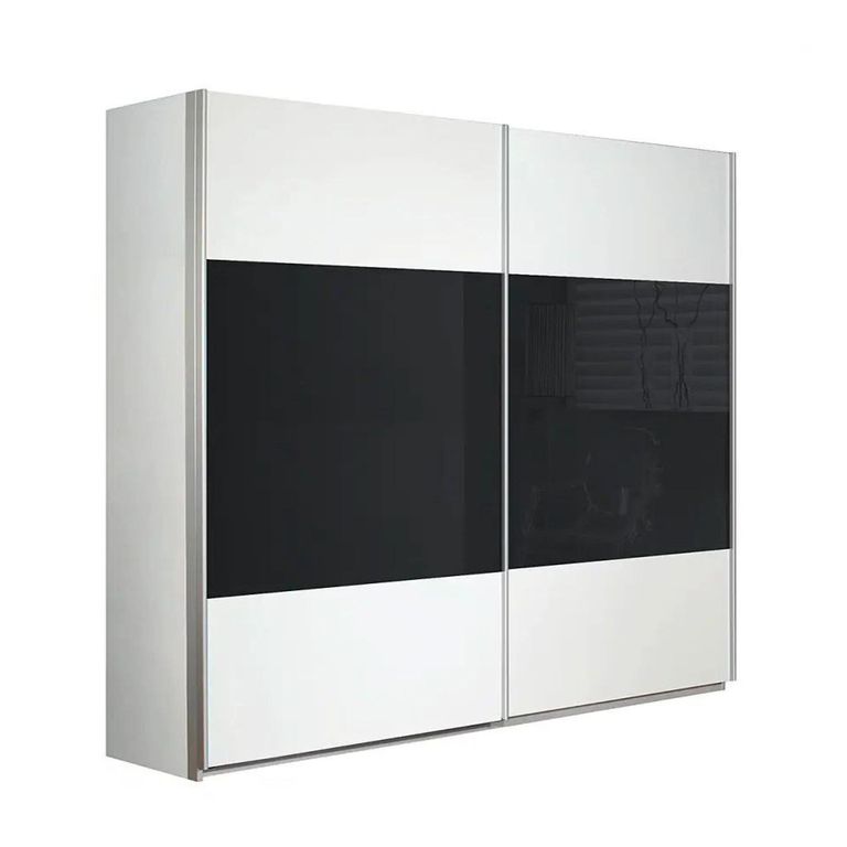 Quadra Sliding Wardrobe - 226cm - 2 Door - Alpine White & Basalt Glass