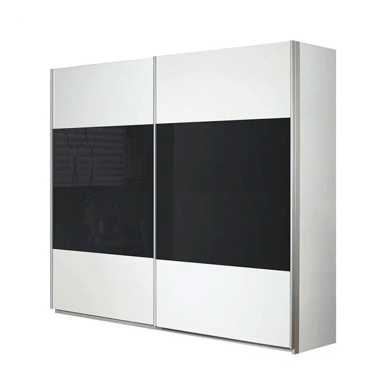 Quadra Sliding Wardrobe - 226cm - 2 Door - Alpine White & Basalt Glass