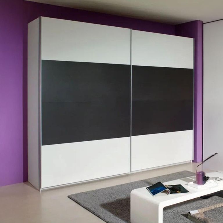 Quadra Sliding Wardrobe - 226cm - 2 Door - Alpine White & Metallic Dark Grey
