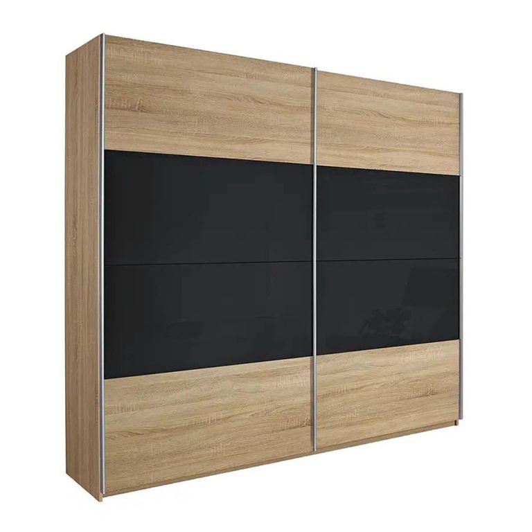 Quadra Sliding Wardrobe - 226cm - 2 Door - Sonoma Oak & Basalt Glass
