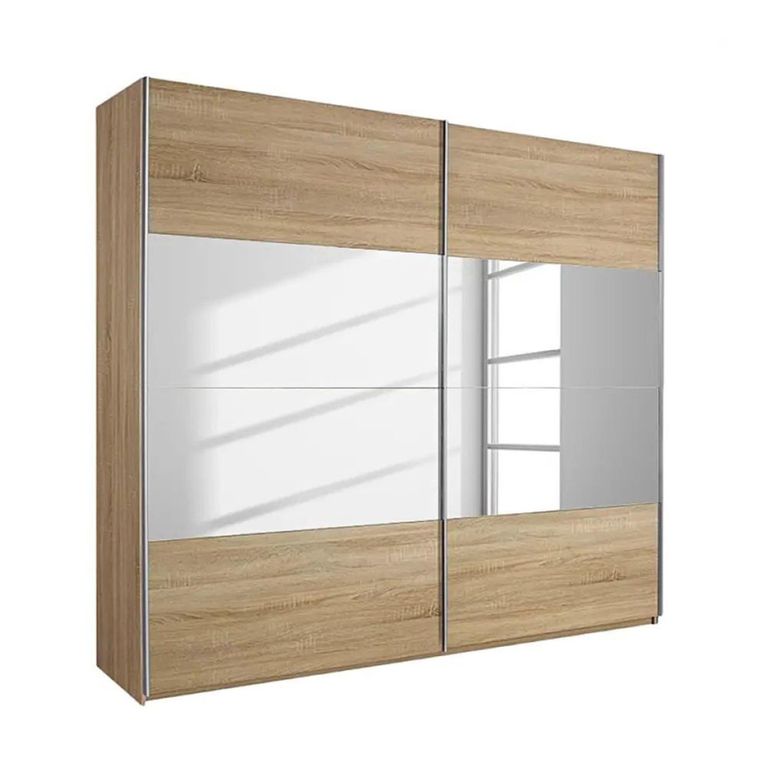 Quadra Sliding Wardrobe - 226cm - 2 Door - Sonoma Oak & Champagne Glass