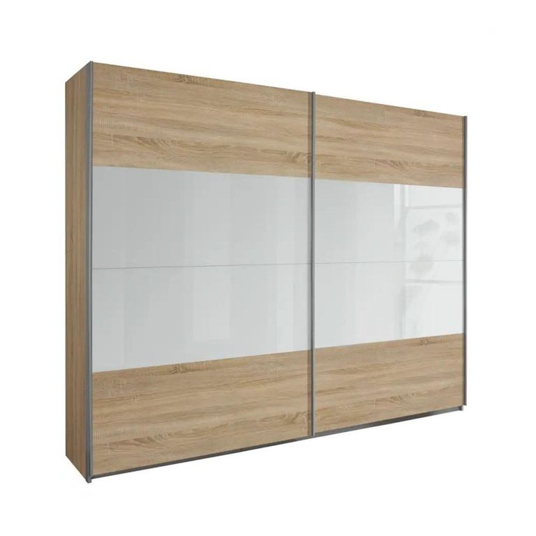Quadra Sliding Wardrobe - 226cm - 2 Door - Sonoma Oak & White Glass