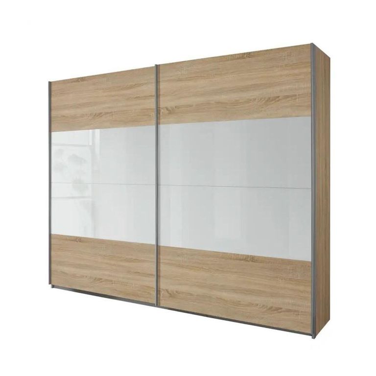 Quadra Sliding Wardrobe - 226cm - 2 Door - Sonoma Oak & White Glass