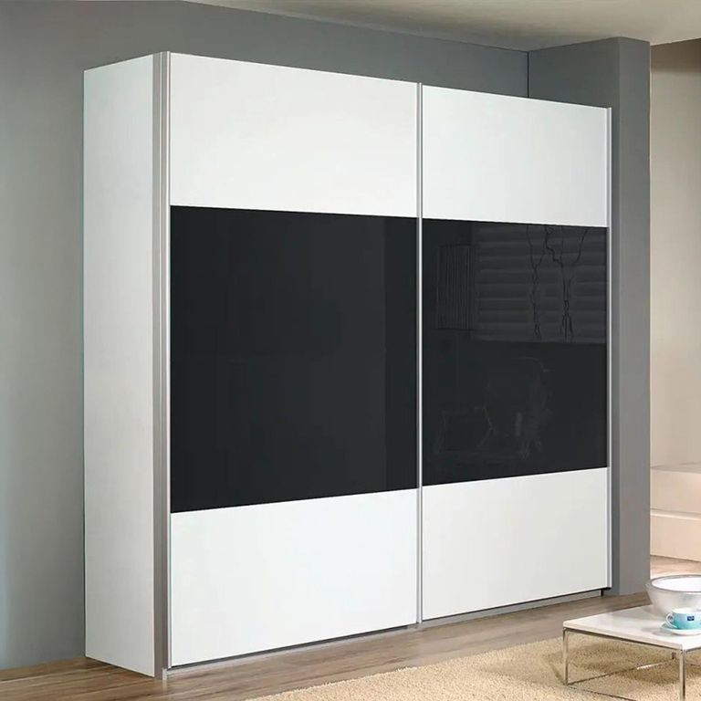 Quadra Sliding Wardrobe - 226cm - 2 Door - with Extras - Alpine White & Basalt Glass