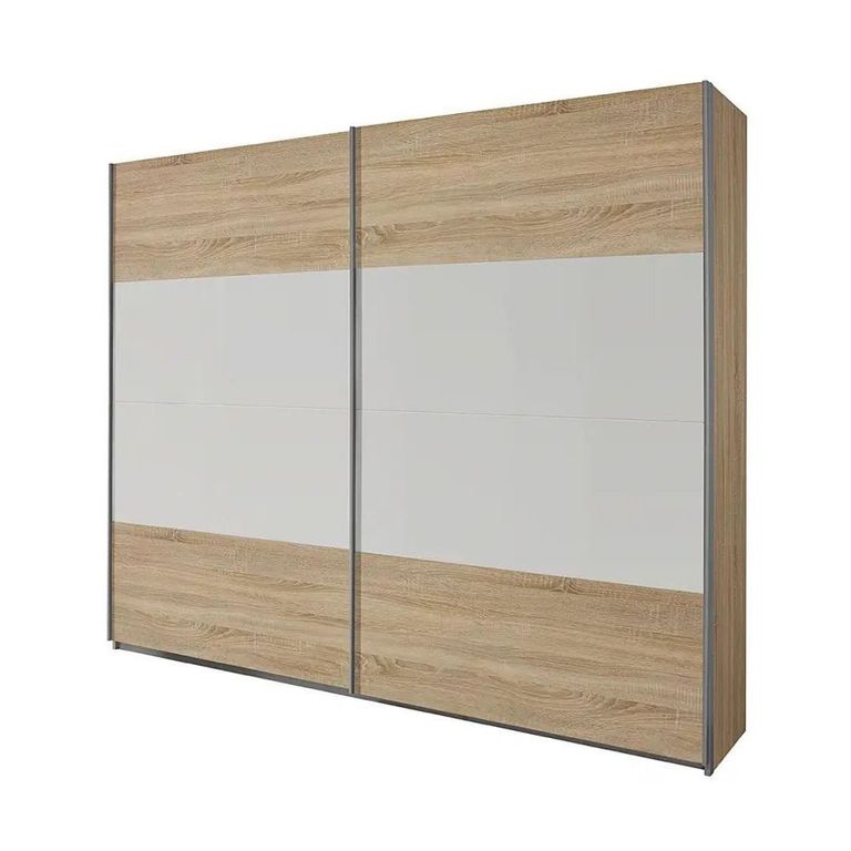 Quadra Sliding Wardrobe - 226cm - 2 Door - with Extras - Sonoma Oak & Alpine White