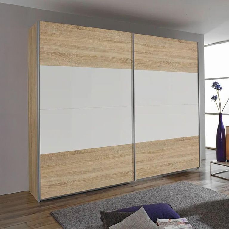 Quadra Sliding Wardrobe - 226cm - 2 Door - with Extras - Sonoma Oak & Alpine White