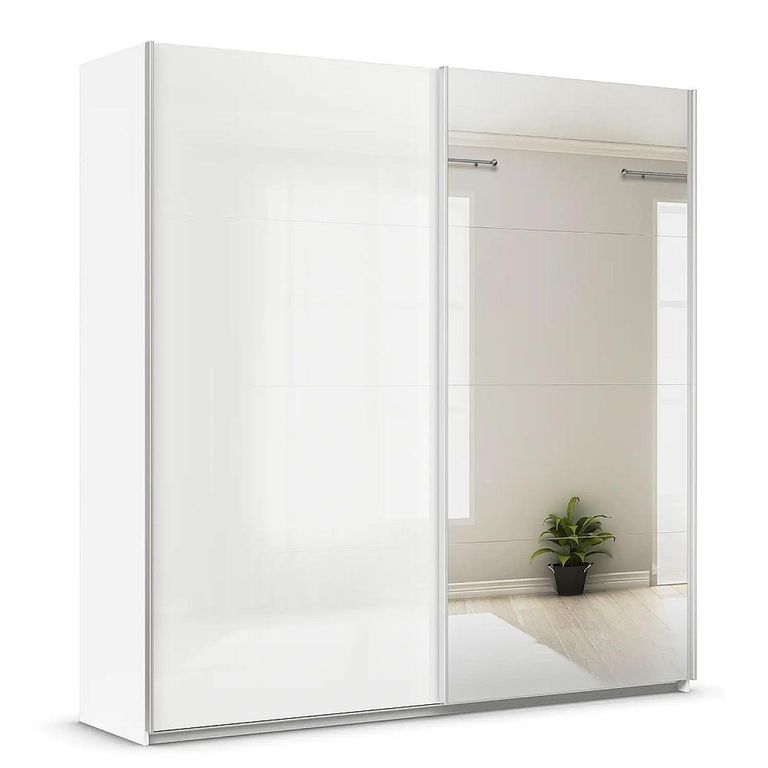 Rauch Quadra 226cm 2 Door Sliding Wardrobe with Mirror and Extras - Alpine White and High Gloss White