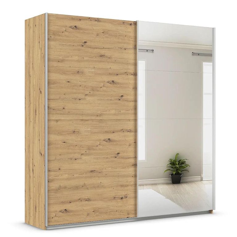 Rauch Quadra 226cm 2 Door Sliding Wardrobe with Mirror and Extras - Artisan Oak