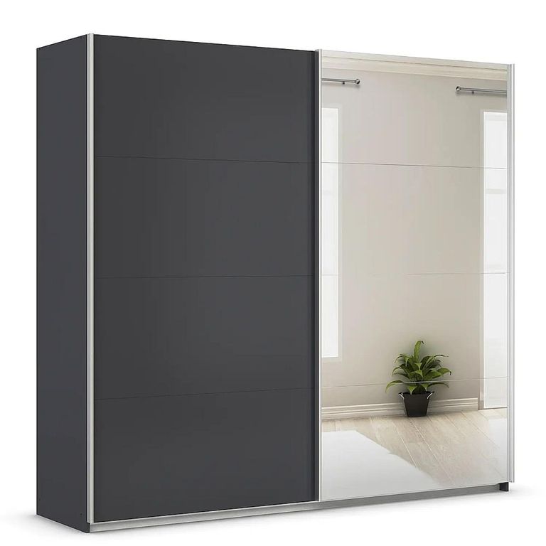 Rauch Quadra 226cm 2 Door Sliding Wardrobe with Mirror and Extras - Metallic Dark Grey