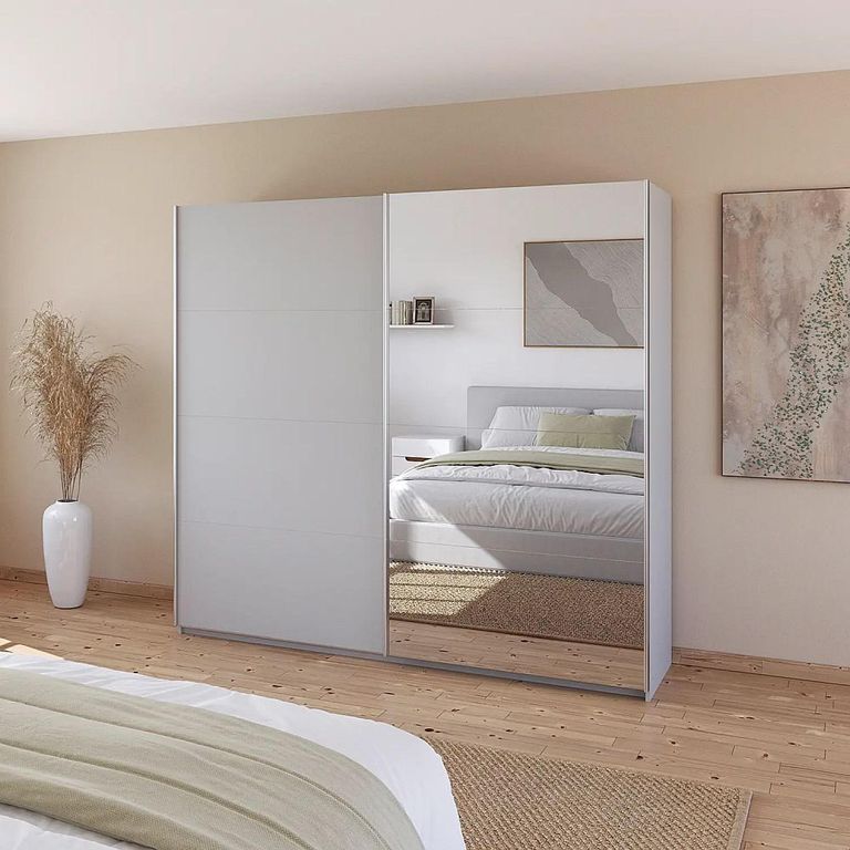 Rauch Quadra 226cm 2 Door Sliding Wardrobe with Mirror and Extras - Silk Grey