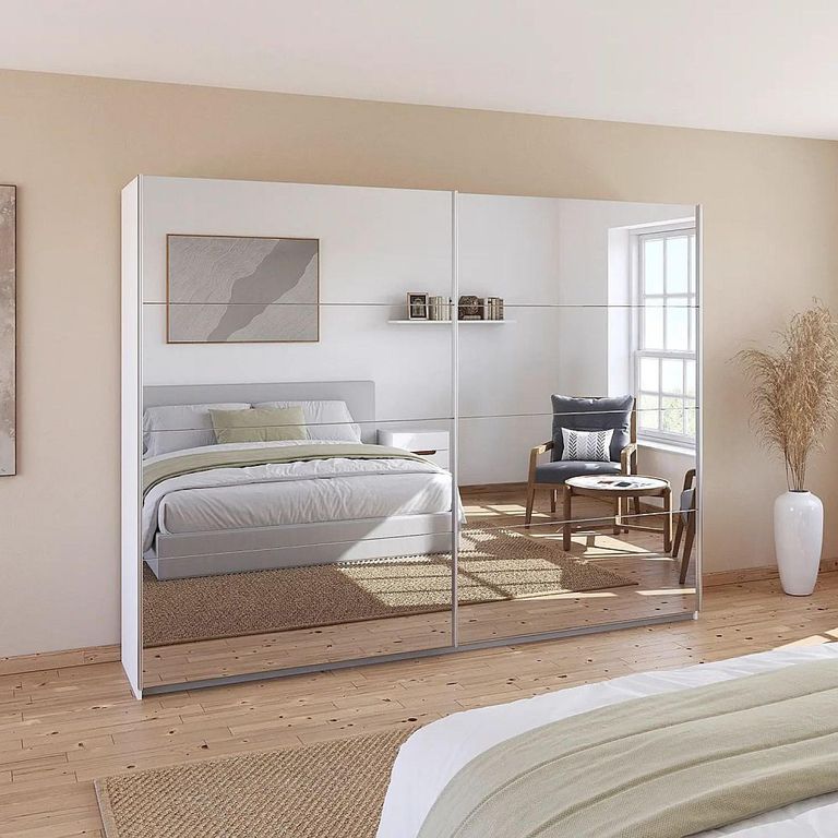 Rauch Quadra 271cm 2 Door Sliding Mirrored Wardrobe - Alpine White