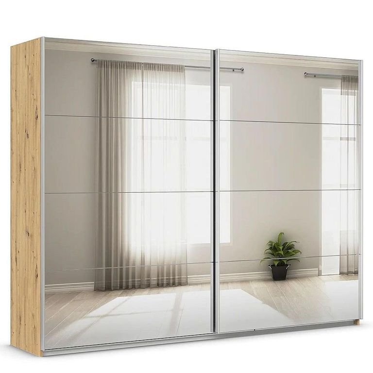 Rauch Quadra 271cm 2 Door Sliding Mirrored Wardrobe - Artisan Oak