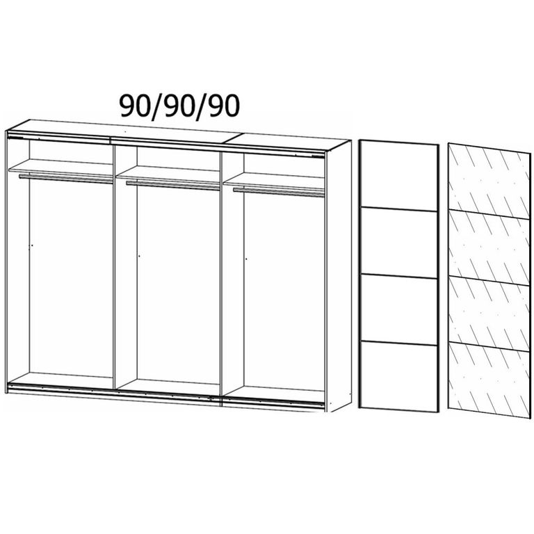 Quadra Sliding Wardrobe - 271cm - 2 Door - Alpine White & Basalt Glass