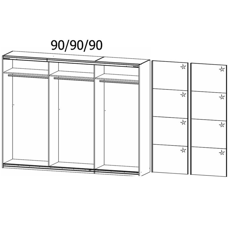Quadra Sliding Wardrobe - 271cm - 2 Door - Alpine White & High Gloss White