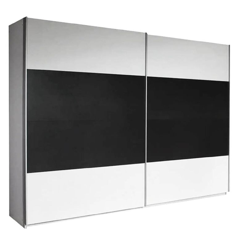 Quadra Sliding Wardrobe - 271cm - 2 Door - Alpine White & Metallic Dark Grey
