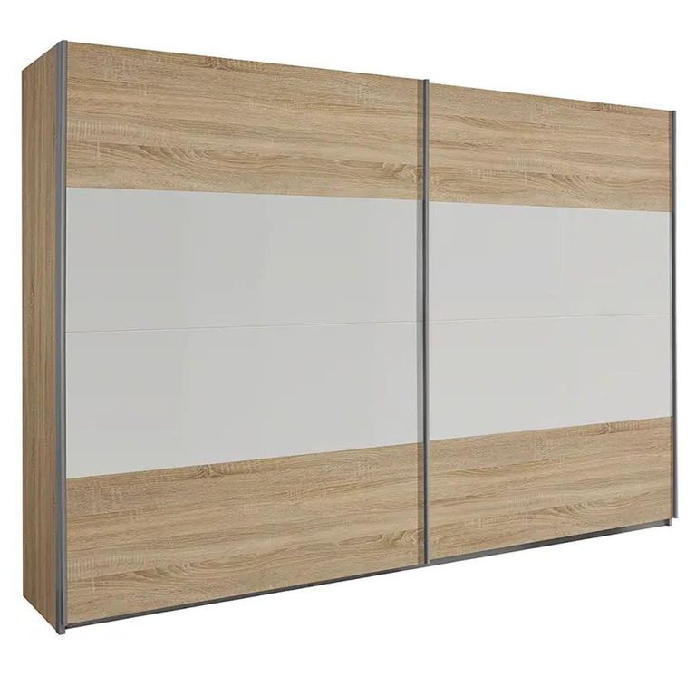 Quadra Sliding Wardrobe - 271cm - 2 Door - Sonoma Oak & Alpine White