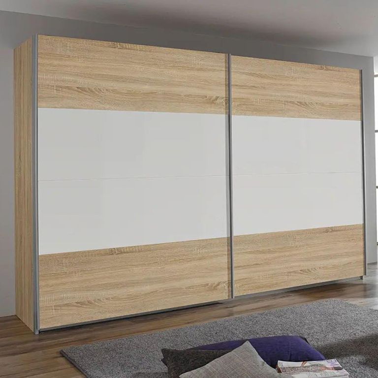 Quadra Sliding Wardrobe - 271cm - 2 Door - Sonoma Oak & Alpine White