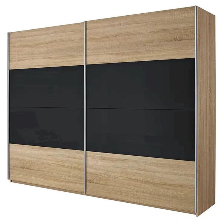Quadra Sliding Wardrobe - 271cm - 2 Door - Sonoma Oak & Basalt Glass