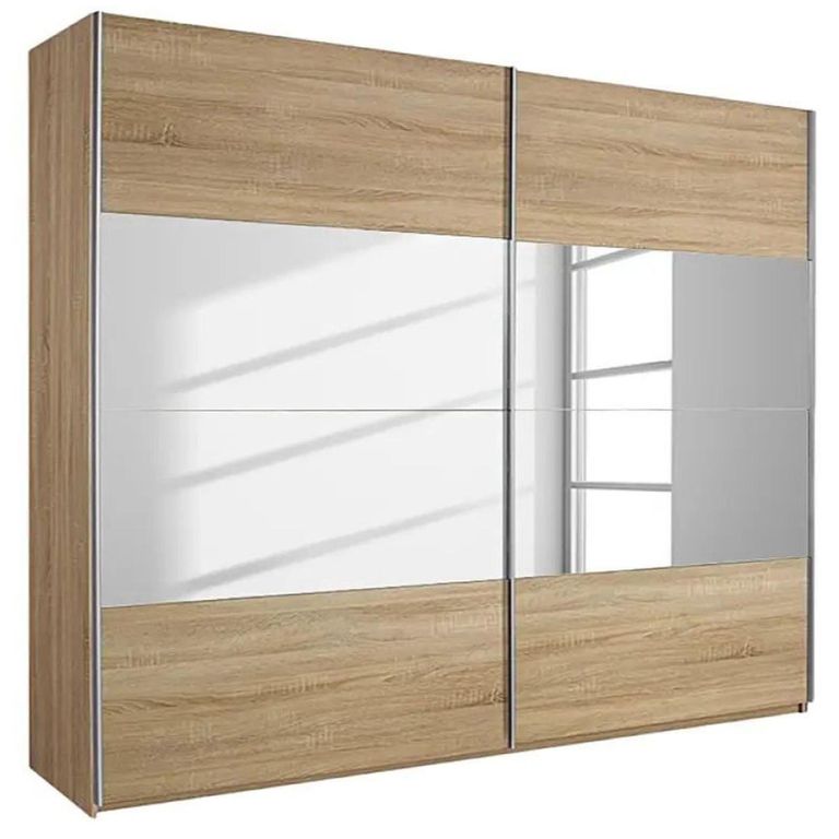 Quadra Sliding Wardrobe - 271cm - 2 Door - Sonoma Oak & Champagne Glass