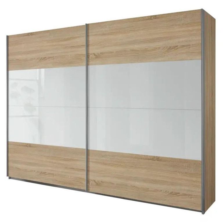 Quadra Sliding Wardrobe - 271cm - 2 Door - Sonoma Oak & White Glass