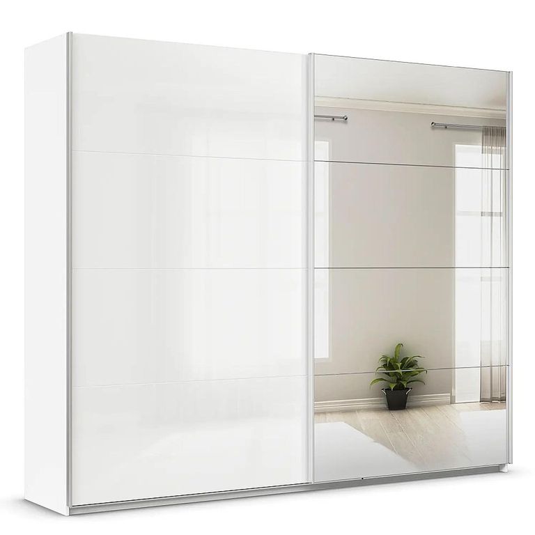 Quadra Sliding Wardrobe - 271cm - 2 Door - Mirror - Alpine White & High Gloss White