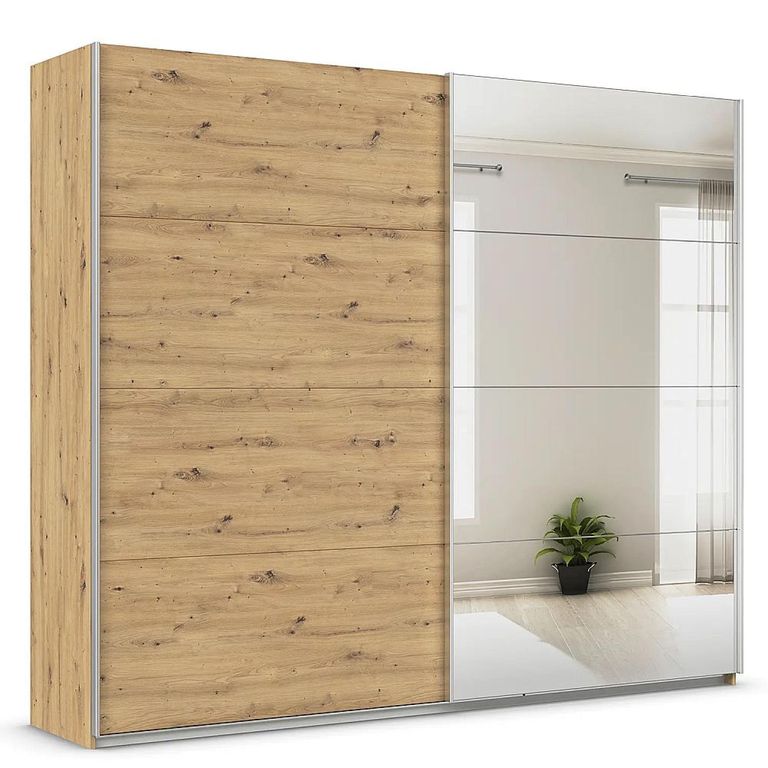 Quadra Sliding Wardrobe - 271cm - 2 Door - Mirror - Artisan Oak