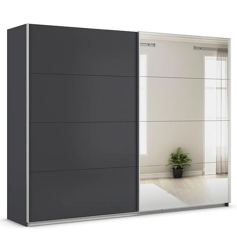 Quadra Sliding Wardrobe - 271cm - 2 Door - Mirror - Metallic Dark Grey