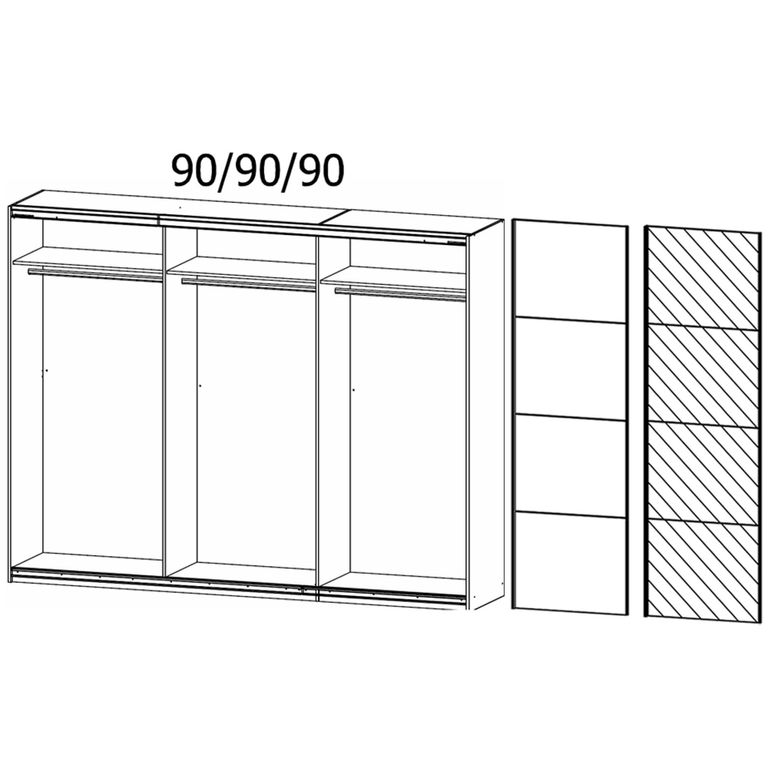 Quadra Sliding Wardrobe - 271cm - 2 Door - Mirror - Silk Grey