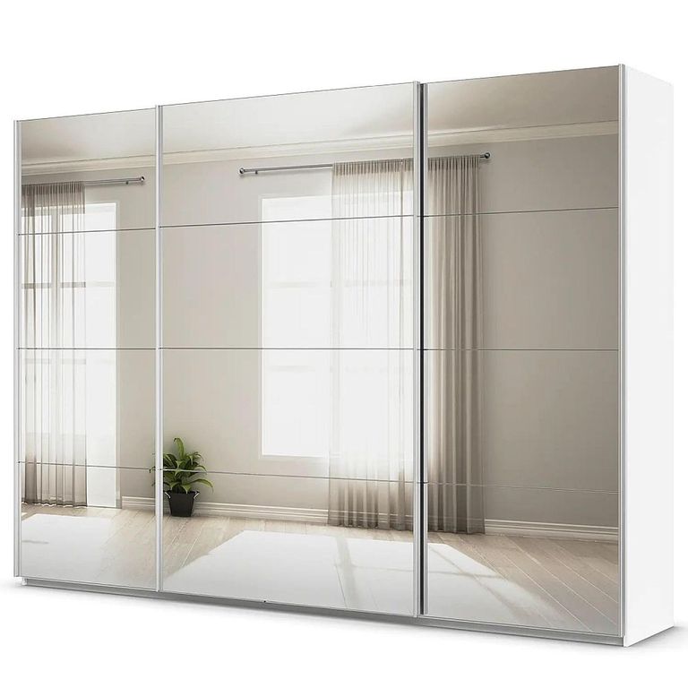 Rauch Quadra 315cm 3 Door Sliding Mirrored Wardrobe - Alpine White