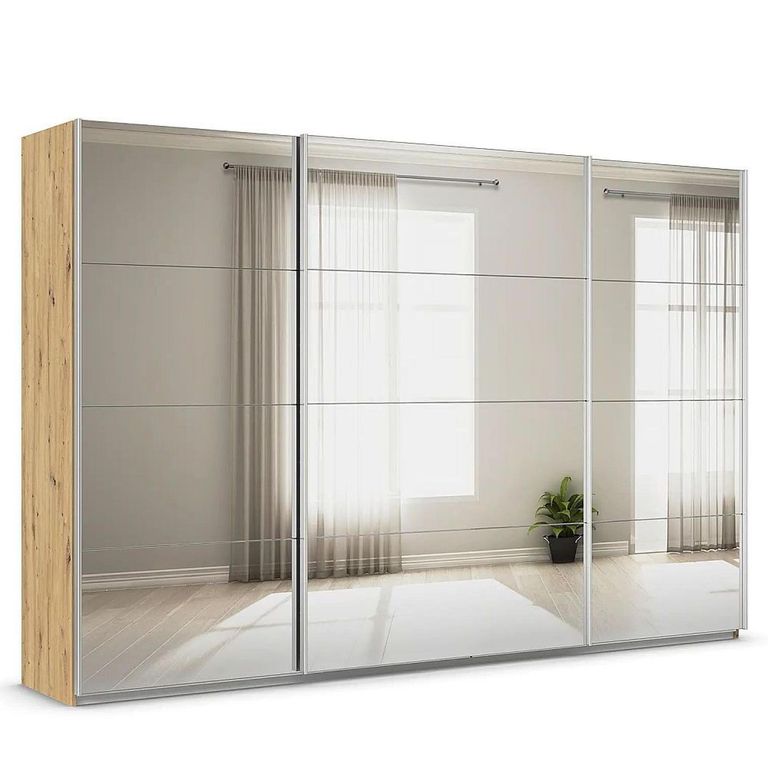 Rauch Quadra 315cm 3 Door Sliding Mirrored Wardrobe - Artisan Oak