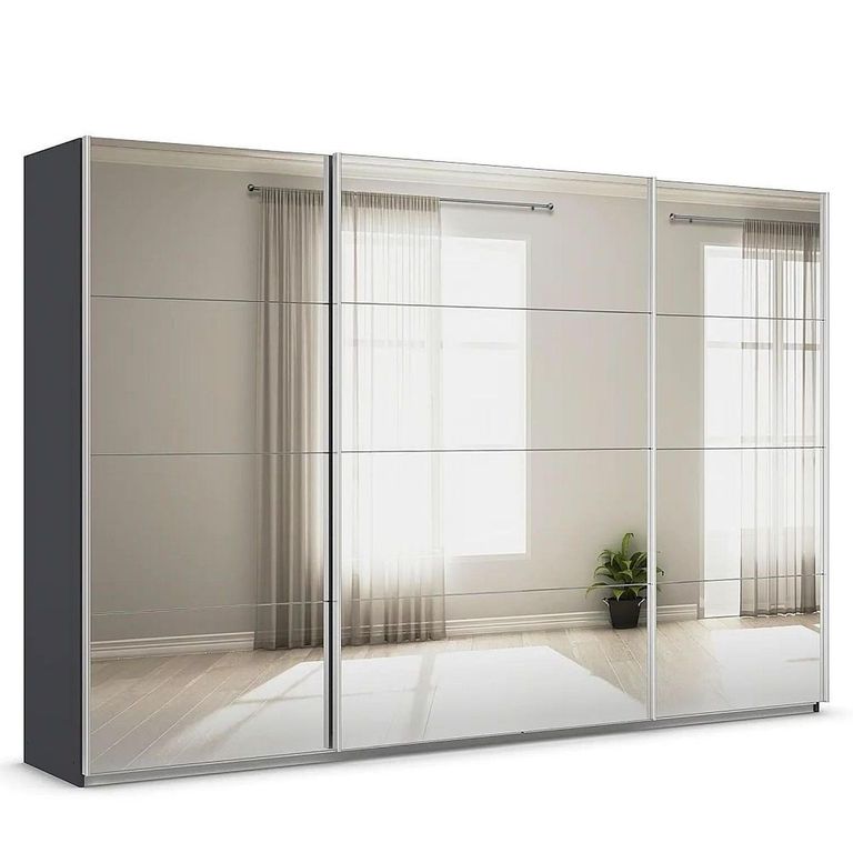 Rauch Quadra 315cm 3 Door Sliding Mirrored Wardrobe - Metallic Dark Grey
