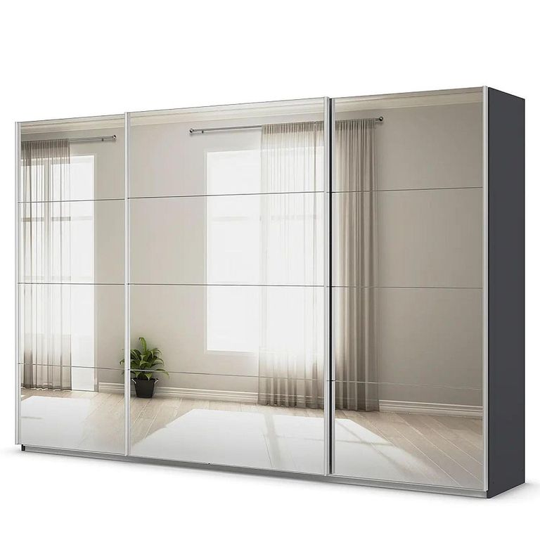 Rauch Quadra 315cm 3 Door Sliding Mirrored Wardrobe - Metallic Dark Grey