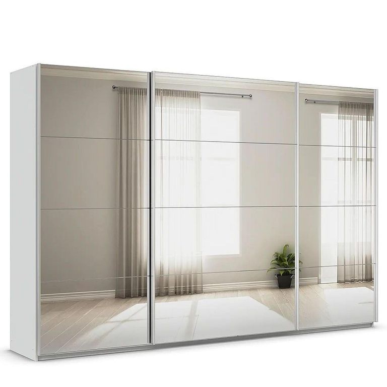 Rauch Quadra 315cm 3 Door Sliding Mirrored Wardrobe - Silk Grey