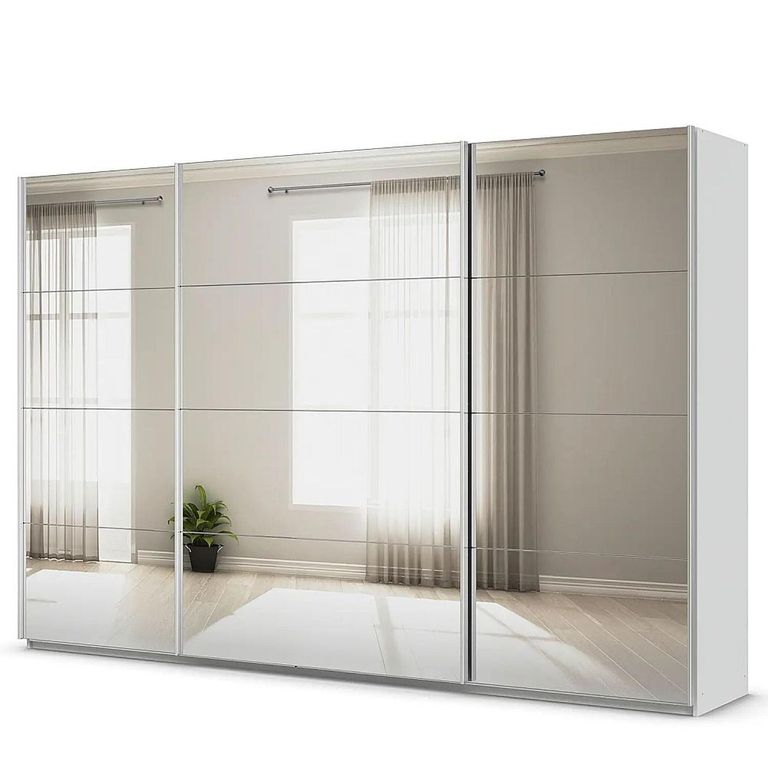 Rauch Quadra 315cm 3 Door Sliding Mirrored Wardrobe - Silk Grey