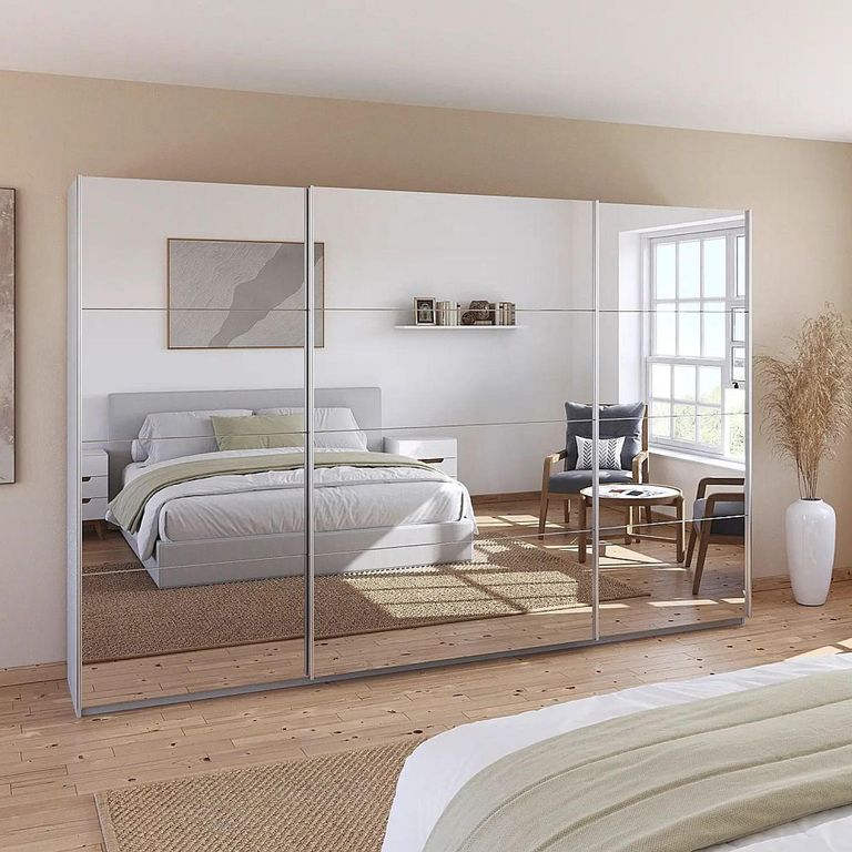 Rauch Quadra 315cm 3 Door Sliding Mirrored Wardrobe - Silk Grey