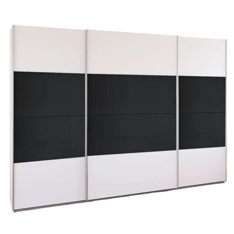 Quadra Sliding Wardrobe - 315cm - 3 Door - Alpine White & Basalt Glass
