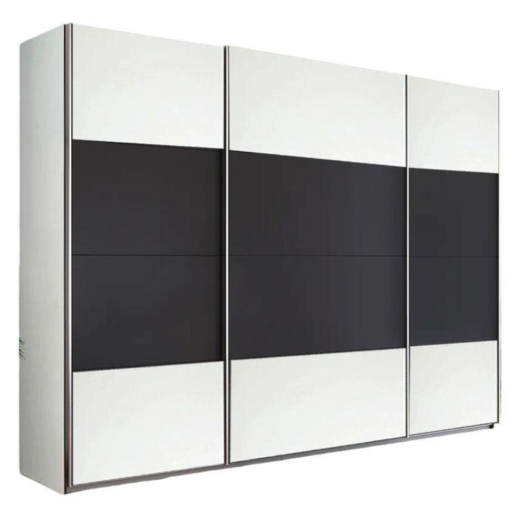 Quadra Sliding Wardrobe - 315cm - 3 Door - Alpine White & Metallic Dark Grey