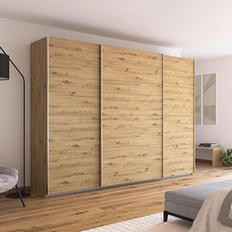 Quadra Sliding Wardrobe - 315cm - 3 Door - Artisan Oak