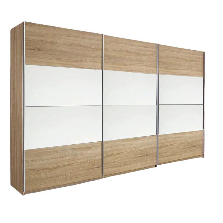 Quadra Sliding Wardrobe - 315cm - 3 Door - Sonoma Oak & Alpine White