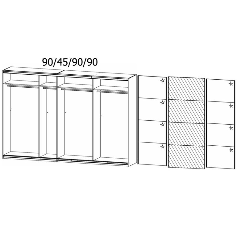 Quadra Sliding Wardrobe - 315cm - 3 Door - Mirror - Alpine White & High Gloss White