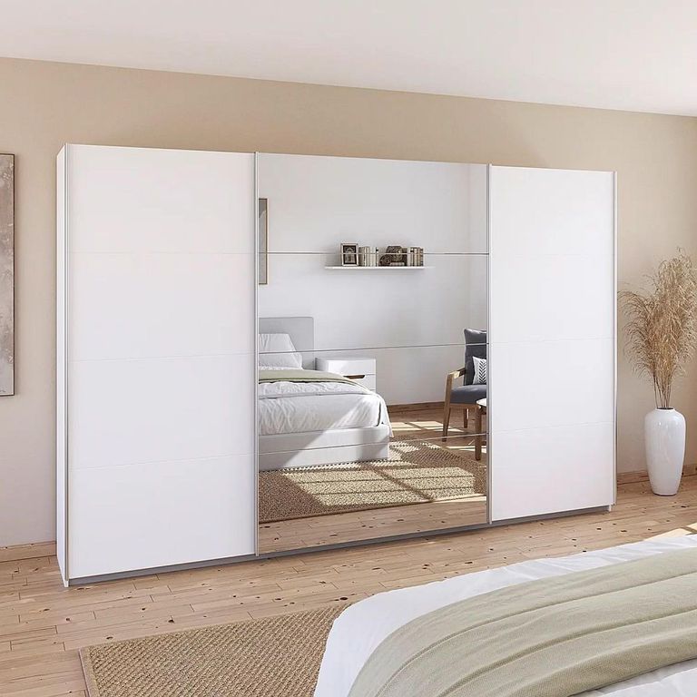 Quadra Sliding Wardrobe - 315cm - 3 Door - Mirror - Alpine White